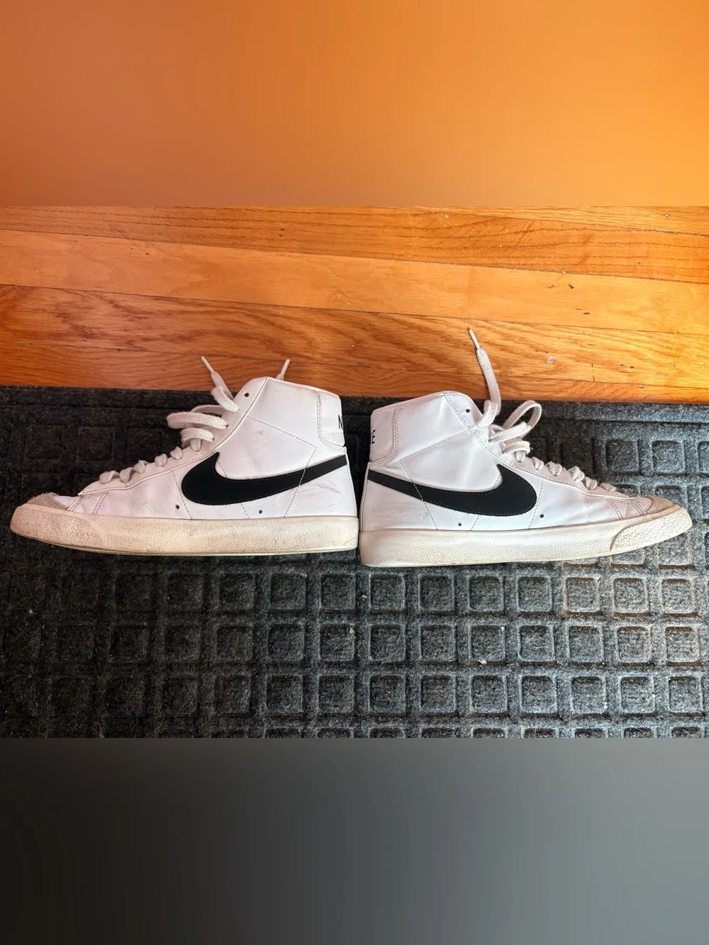 Nike White and Gray High-Top Sneakers with Orange Tongue Tab